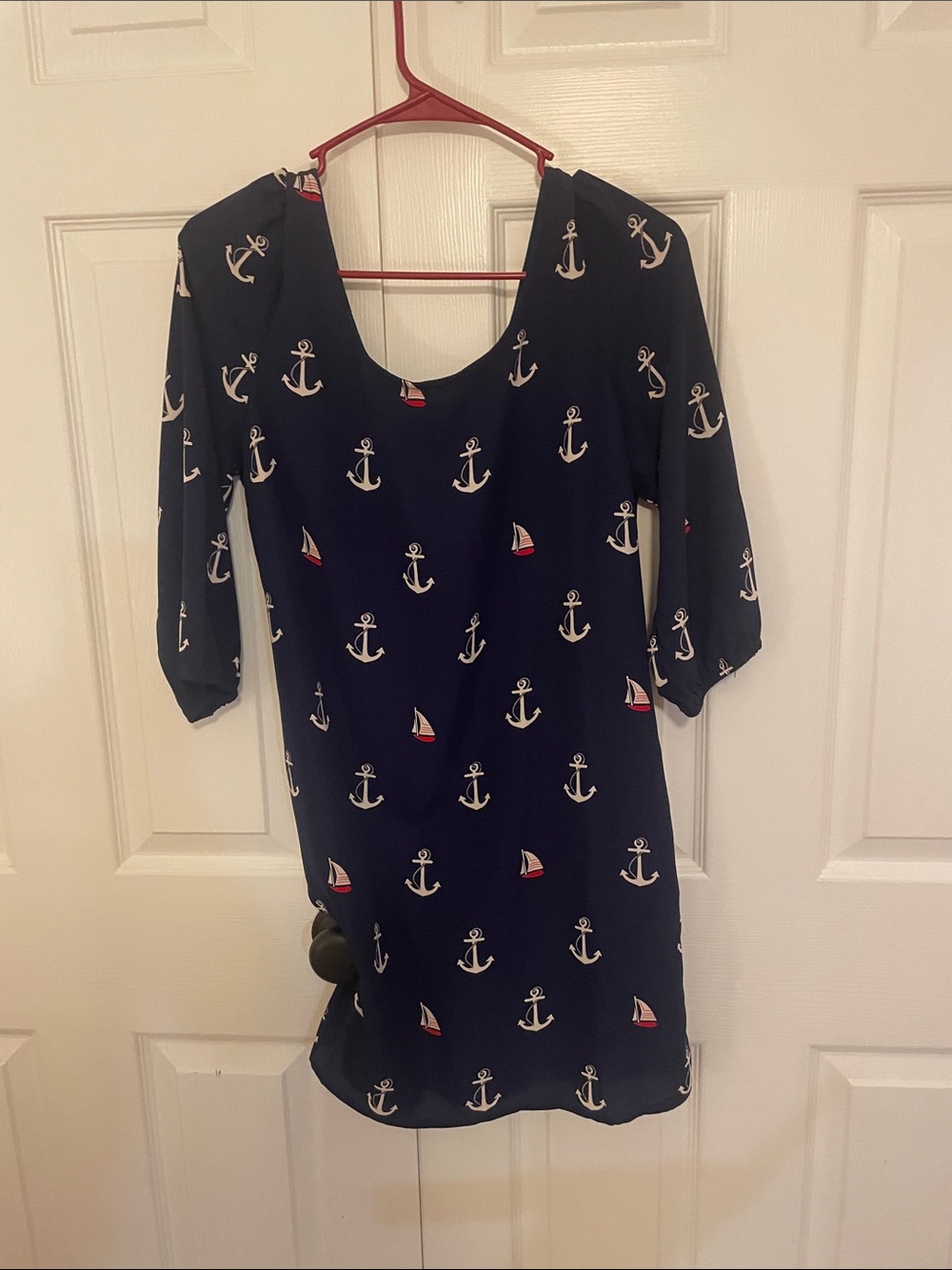Pink Owl Navy Anchor Print Nautical Dress